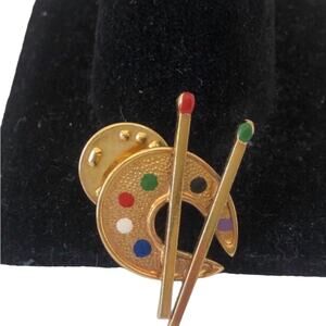 Vintage Artist's Palette Brush Paints Gold Tone Pin/Brooch